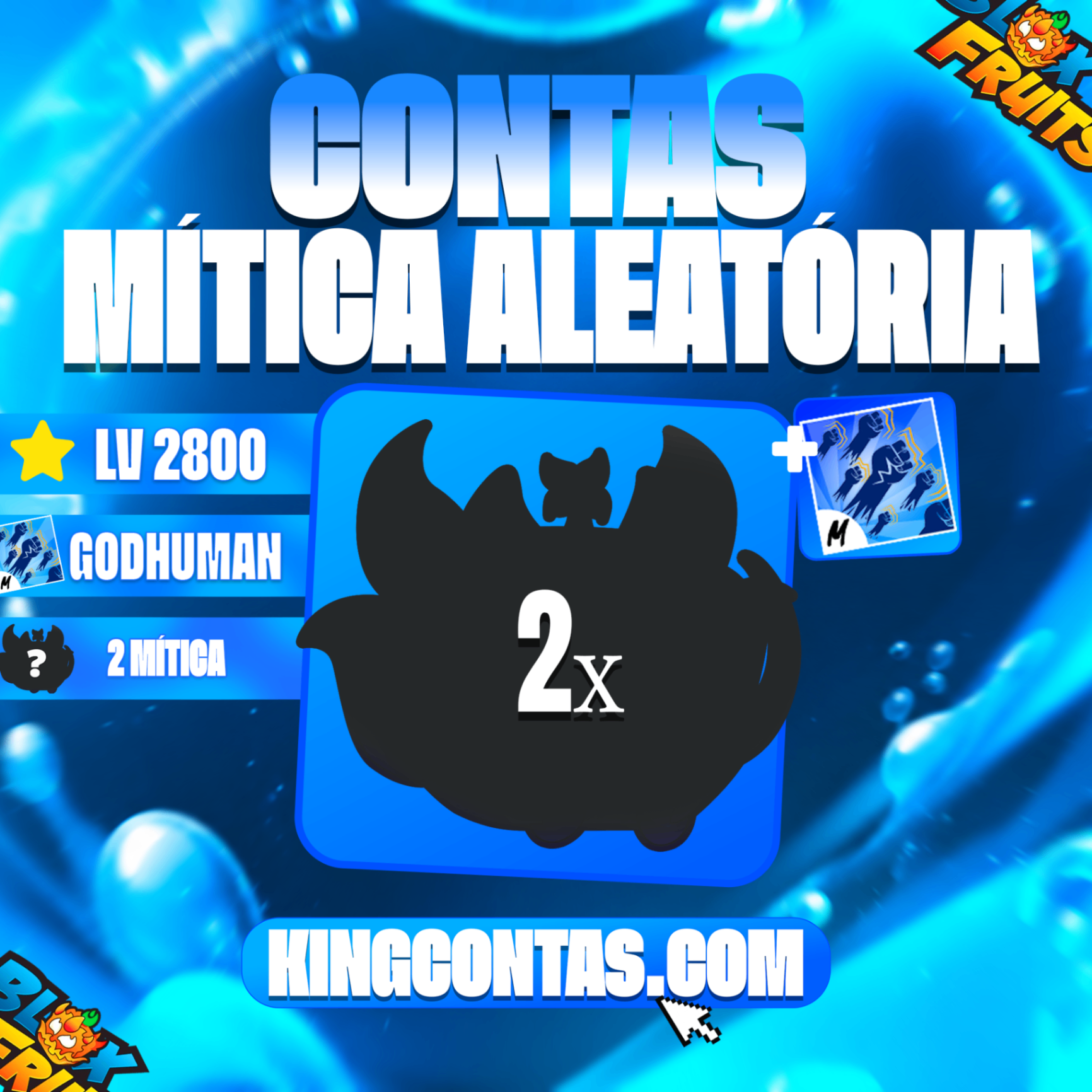 🍎2+ Mítica Aleatória +🥊GHN + 👑LVL 2800